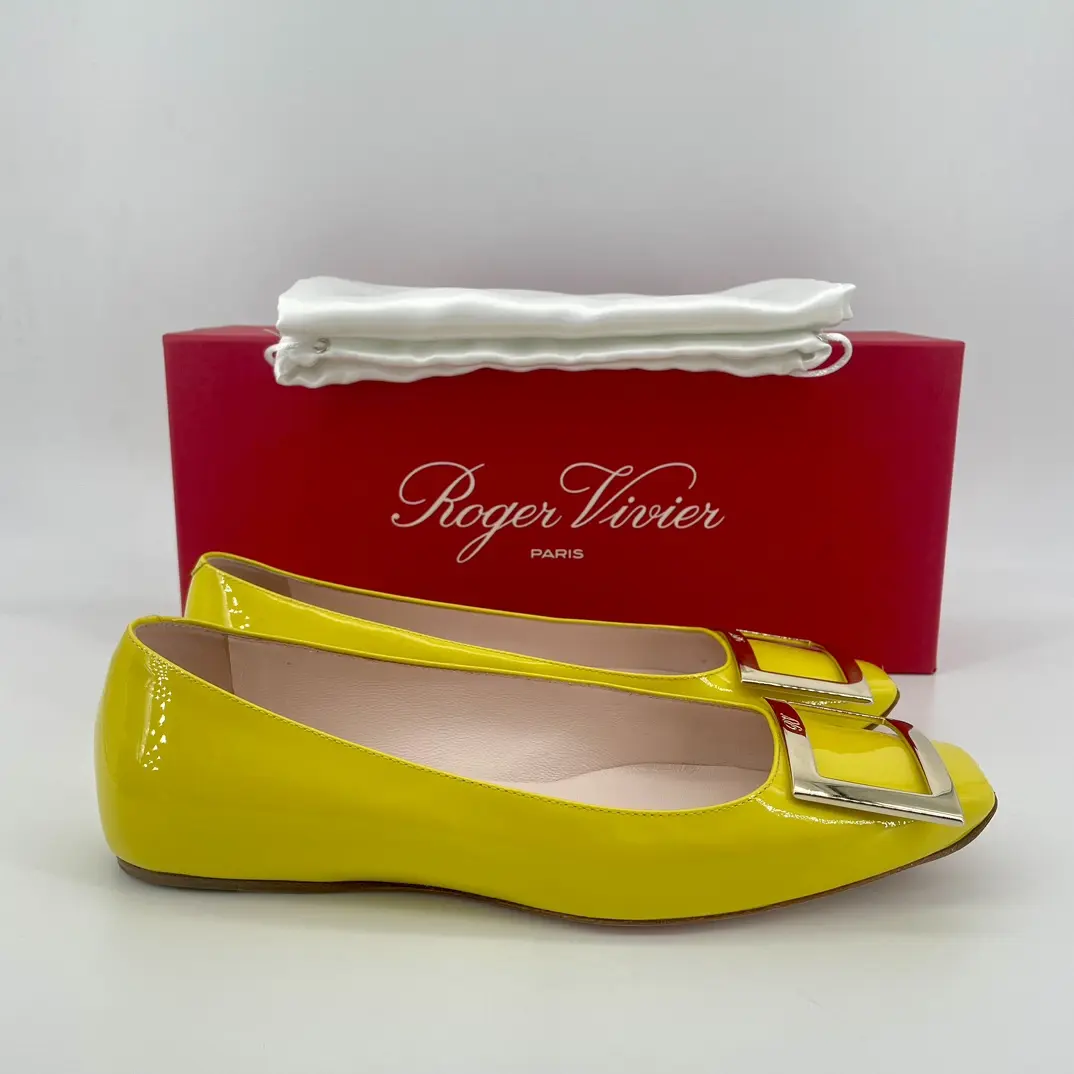 (Preowned) Reu 25225 Roger Vivier - Patent Leather Ballerina Quadrata Trompette size 35.5