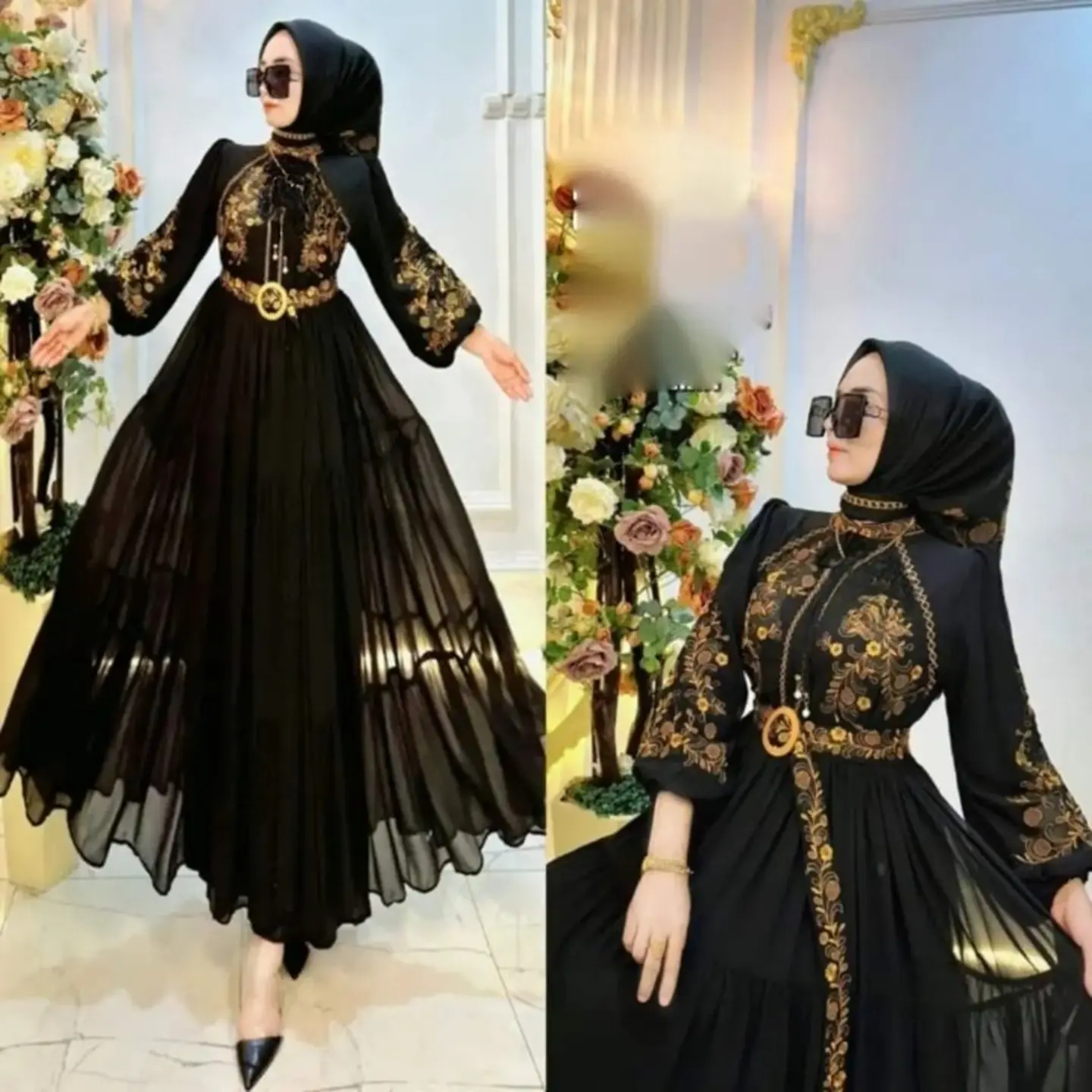 Bordir Elmira Dress gamis Kondangan mewah Simple Kekinian Bahan Ceruty Babydoll