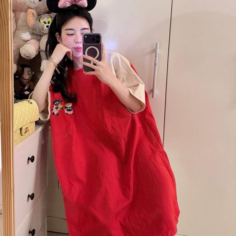   Mới  Đầm Phối Tay Raplang In Hình Kèm Gấu Bông 