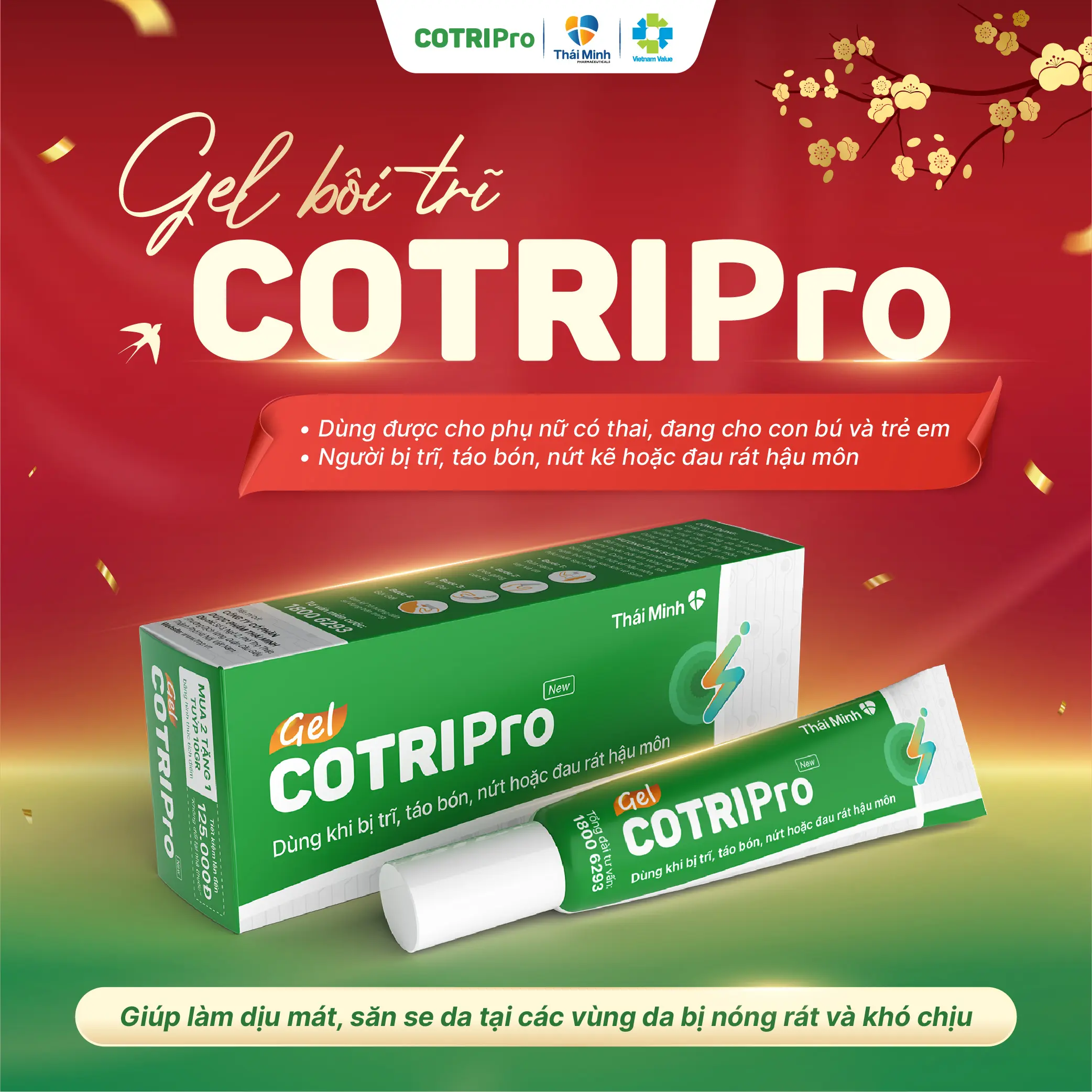 Gel bôi COTRIPro Thái Minh tuýp 25gr - Gel bôi dịu mát, săn se tại các vùng bị nóng rát khó chịu - Shop che tên sản phẩm