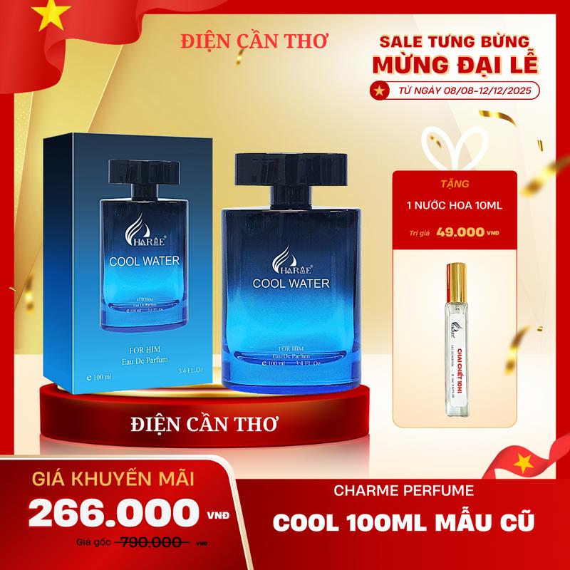 Nước hoa nam Charme Cool Water 100ml, Tặng 1 nước hoa 10ml CHARME PERFUME chính hãng Cosmetic Nữ Women