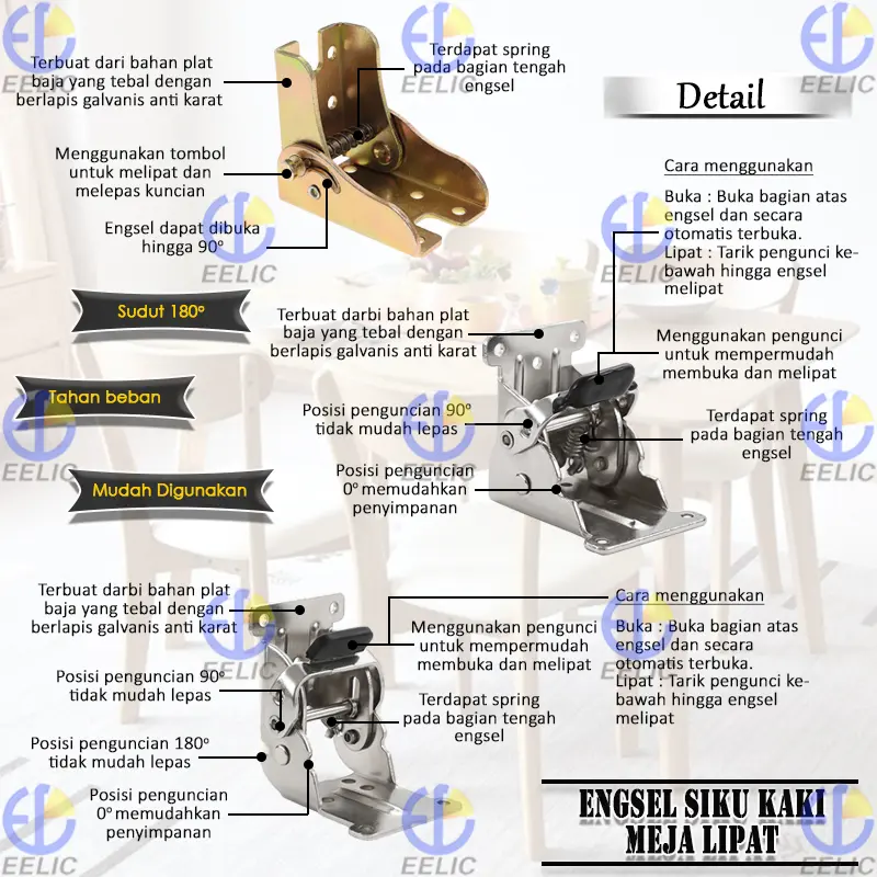 EELIC BRS-65X45MMSIKUL Bracket Siku Kaki Meja Lipat Dengan Desain Sudut Yang Dapat Dibuka Lipat Hingga 90 Derajat 4