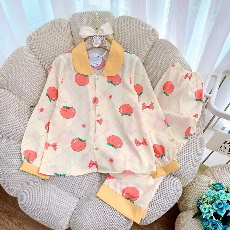 (Bigsize 60-75kg) Bộ pijama cổ sen chất liệu mango tay ngắn quần dài Áo Ngủ Quần Ngủ Pijama Nho Voi Nhung