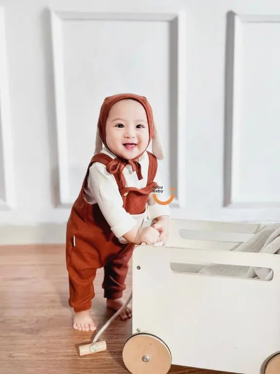 Mioubaby Overall Pocket Top Turtleneck Broken White / overall bayi / jumper bayi / jumpsuit bayi / playsuit bayi / romper anak / hadiah lahiran / baju anak perempuan / baju anak / waffle knit / baju anak / jumper anak / jumper bayi / jumpsuit bayi Newborn 7