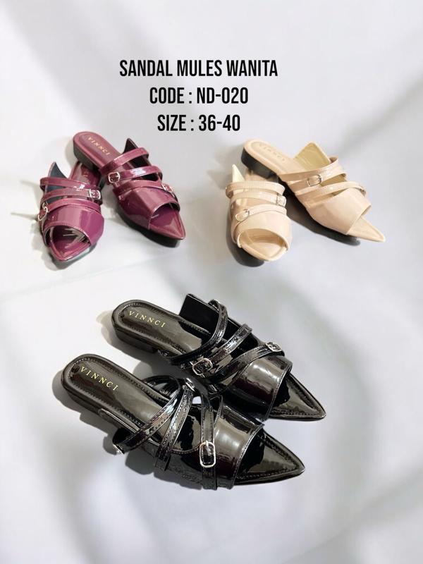 Product Introduction of Nd 020  Sendal Mules Wanita Gasper Kekinian Cream,Black & Burgundy No Box Shoes Selop 9