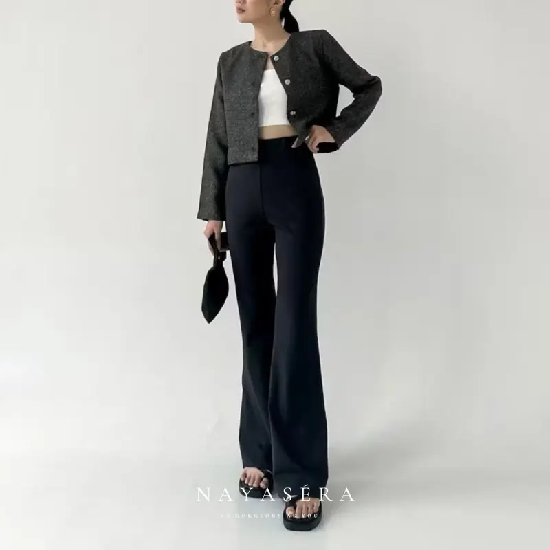 Nayasera - Flare Pants - Highwaist Cutbray Scuba - Kulot Panjang Casual Loose - Celana Wanita Basic Fit Slim - Karet Melar 0