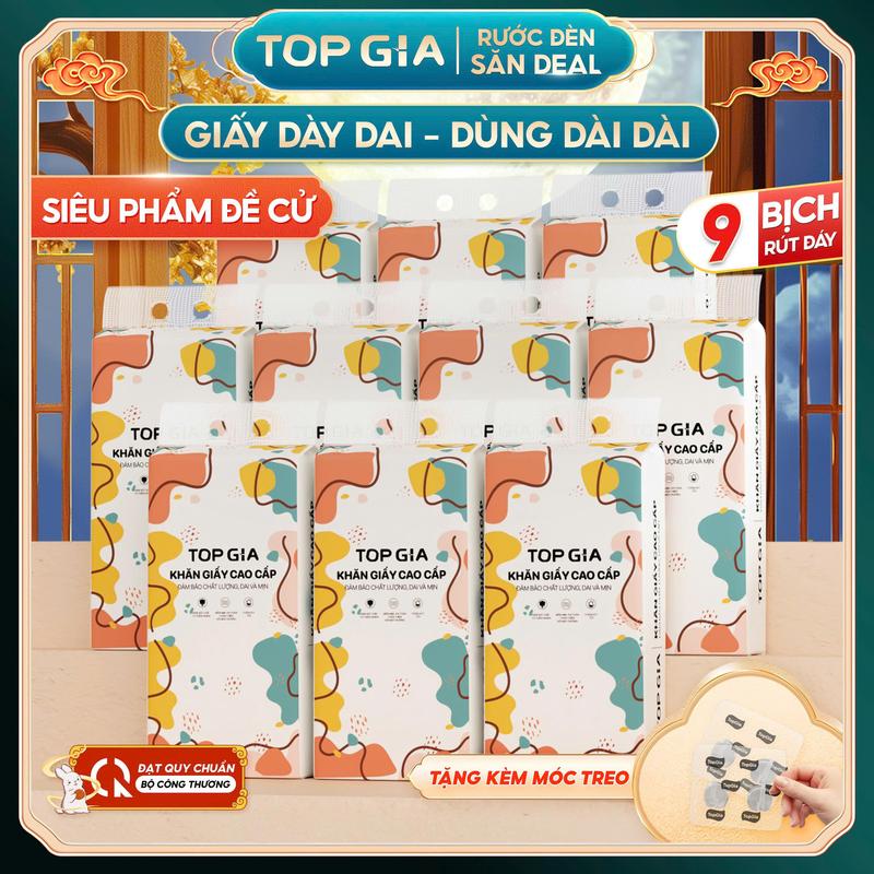 (SIZE XL- PREMIUM) COMBO 9 bịch khăn giấy CỠ ĐẠI đa sắc treo tường (mua 1 tặng 3 móc treo tường) Giấy Ăn rút an toàn lành tính Giấy Vệ Sinh giấy rút đa năng treo tường (DS)