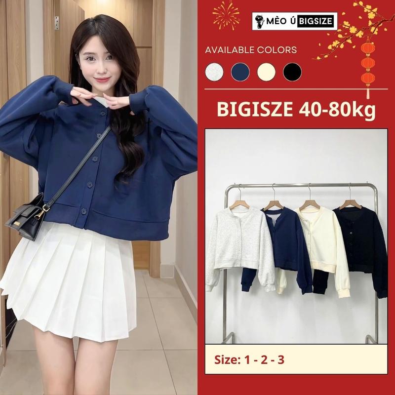 Áo khoác nữ BIGSIZE áo khoác nỉ cổ tròn dáng croptop cúc cài bo viền siêu xinh phong cách Hàn Quốc 3941
