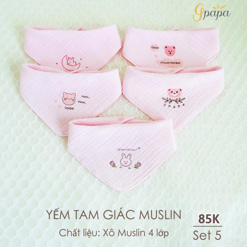 Gpapa phụ kiện Set 5 yếm tam giác muslin đáng yêu cho bé