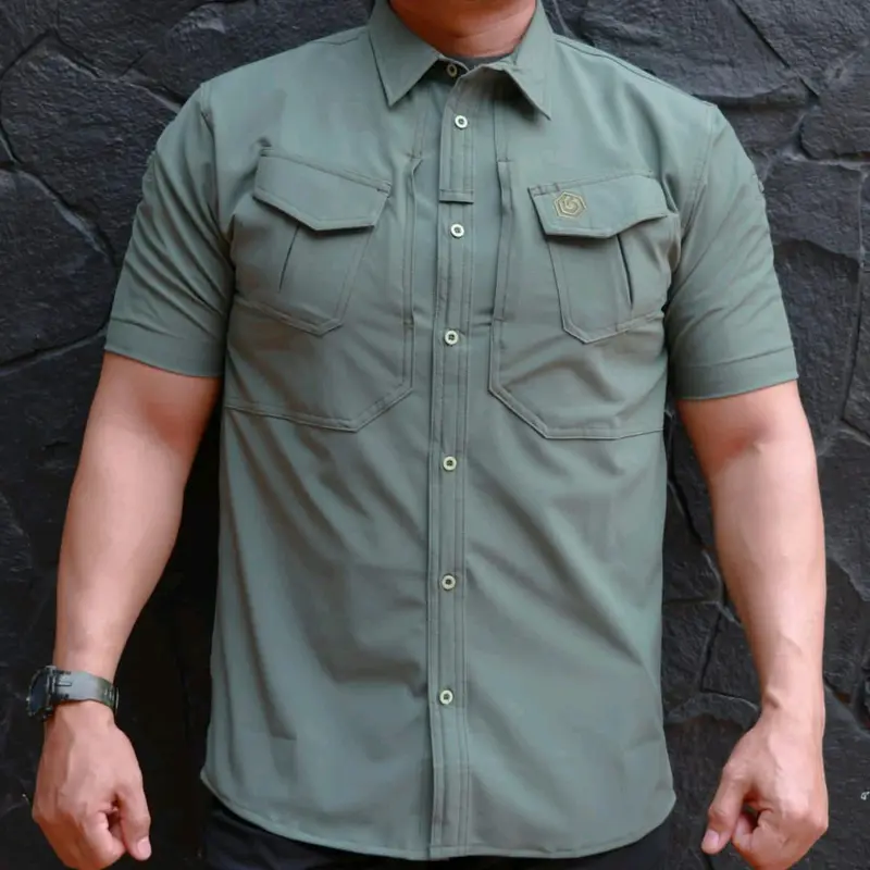 kemeja  Tactical  paspampres bahan streaching lengan pendek saku miring tahan air Nyaman 0