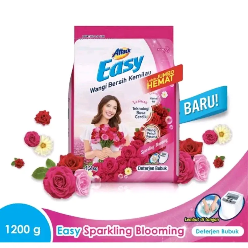SABUN DETERGEN ATTACK EASY ISI 1200 Gr / SABUN CUCI BAJU BUBUK / DETERGEN BUBUK ATTACK EASY / DETERGEN BUBUK ATTACK EASY Pink ungu 1