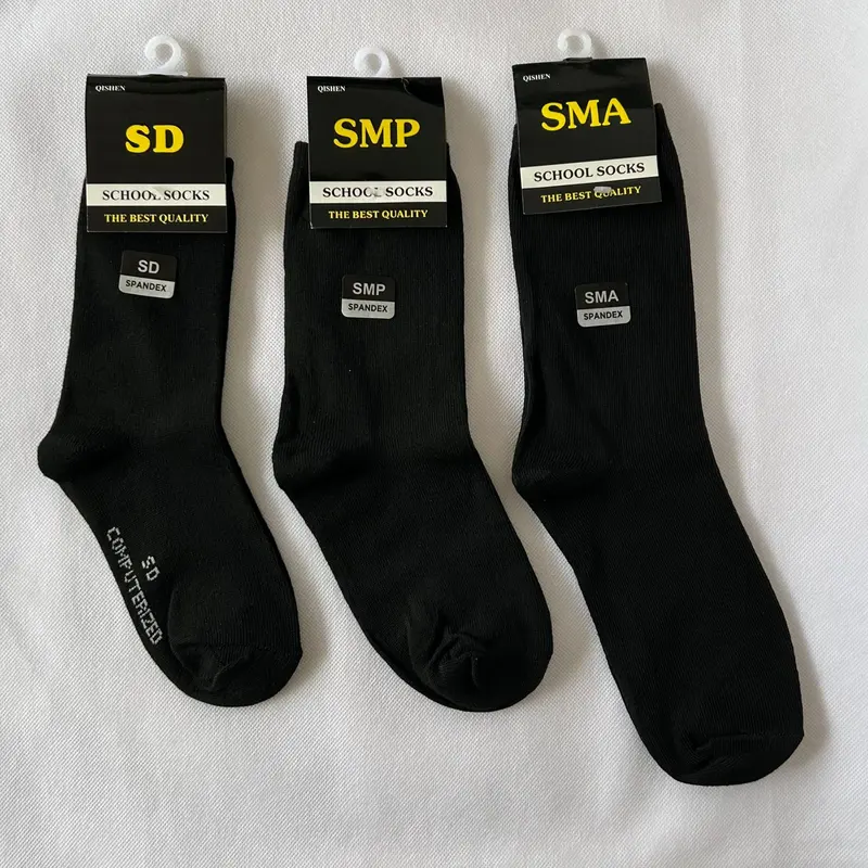 Kaoskaki5 | 12pasang kaos kaki anak sekolah hitam polos bahan katun spandex lembut dan nyaman di gunakan. Fashion Sd 1