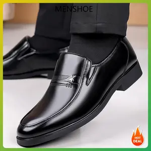 MENSHOE Sepatu Formal Bisnis Kulit Pria Kasual Kulit Sapi Hitam Bernapas Model Terbaru