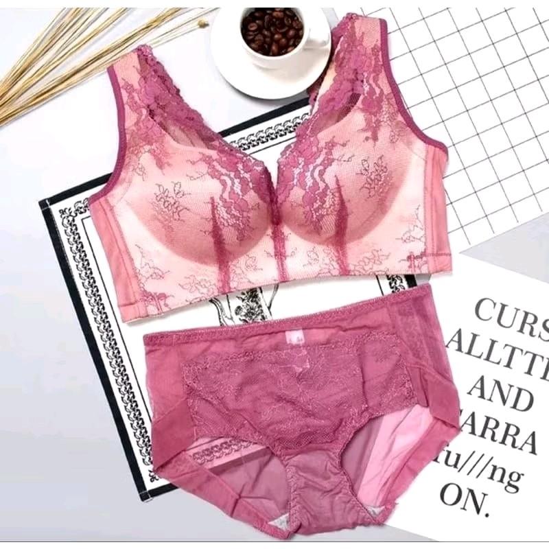 [ isi 3pcs randoom ] Bra Wanita Set+CD Bra Tanpa Kawat Size 32-36 Cup A to B Bra Penekan Lemak set 1357 0