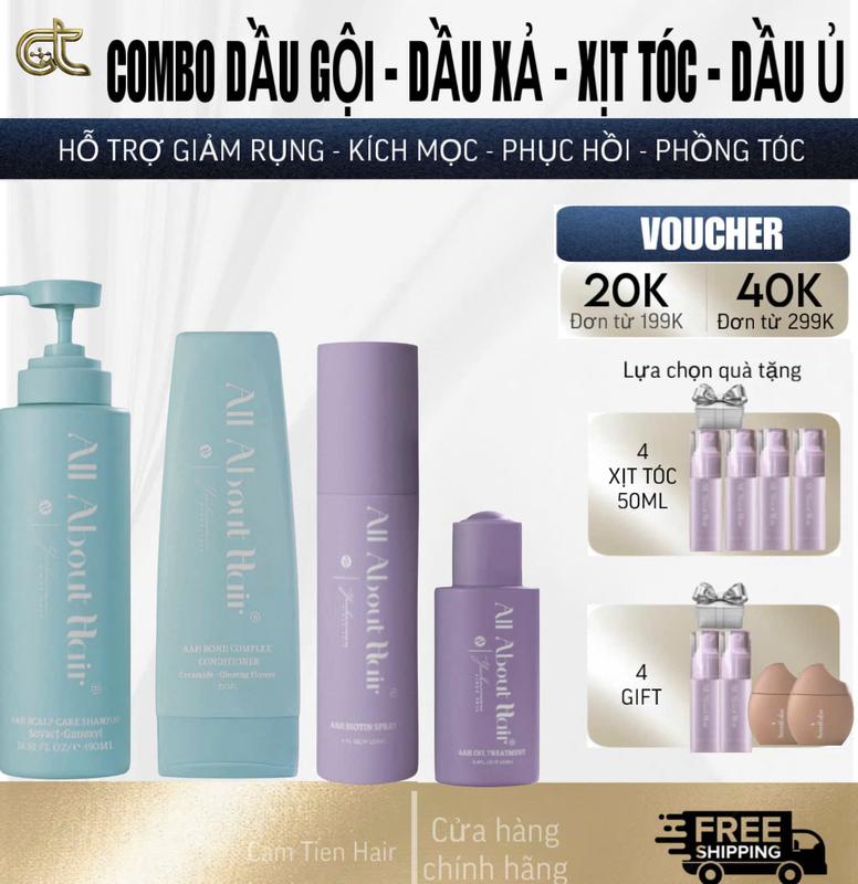  BỘ 4 SẢN PHẨM CHĂM SÓC TÓC OIL TREATMENT - DẦU GỘI - DẦU XẢ BIOTIN - XỊT TÓC BIOTIN VEGAN 