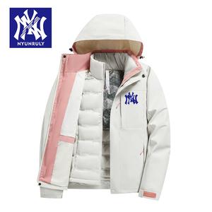 NYUNRULY autumn and winter new women's windproof and waterproof three in one detachable two-piece set men's warm down jacket with inner lining mountaineering jacket baggy  compression  shirt
