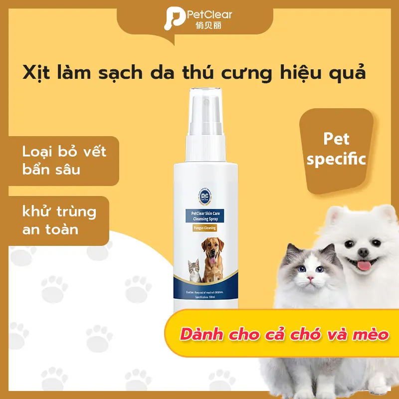 【Mua 4 tặng 1】Xịt chăm sóc da Petclear dành riêng cho chó mèo, cải thiện các vấn đề về da công thức dịu nhẹ dễ mang theo sử dụng đơn giản dung tích 100ml
