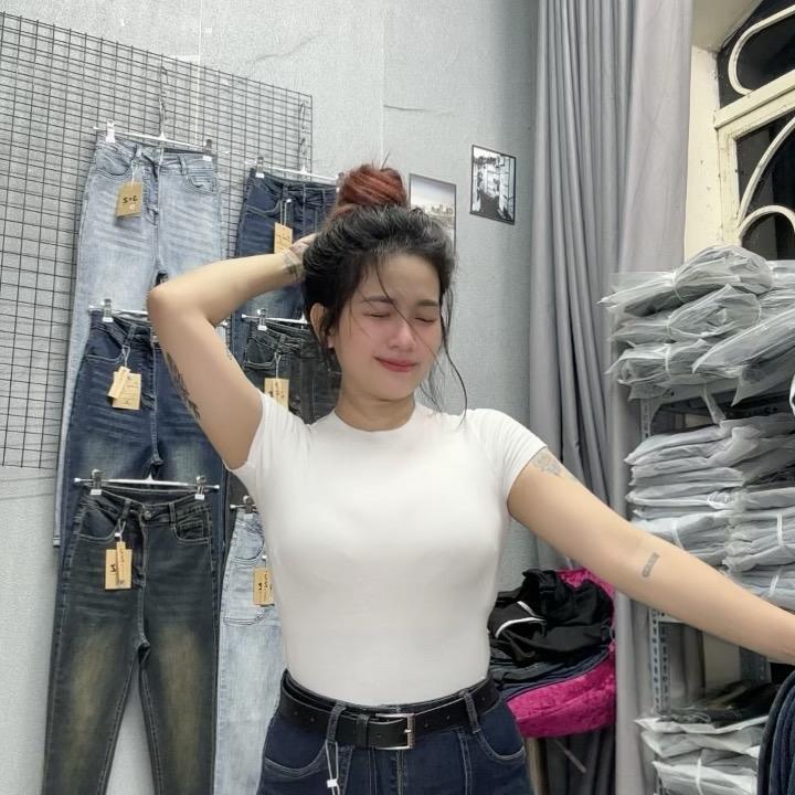 [Mã D004] : 35-58kg Quần jeans nữ ống ôm co giãn lưng cao 1 nút màu xanh đậm thời trang, 2 túi vuông bầu sang chảnh, siêu hack dáng  YẾN LINH SHOP