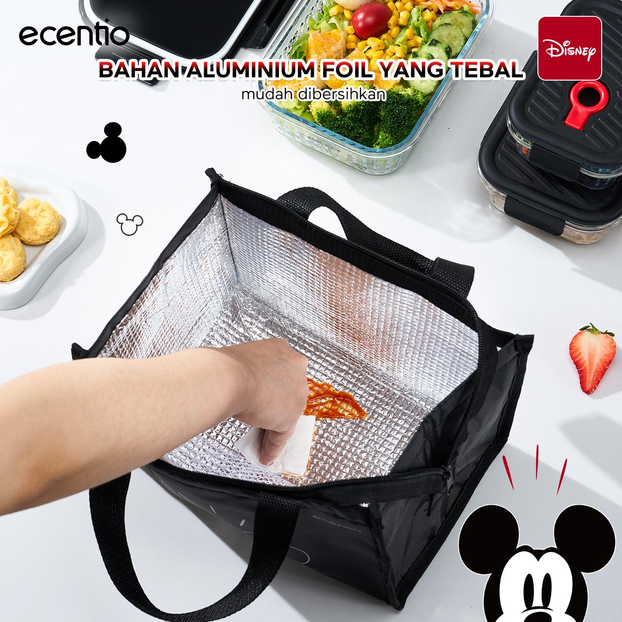 【Live Exclusive】 ecentio Food Container Mickey Mouse 3pcs & Tas Portable,410ml+700ml+1050ml Toples Kaca Mudah Dibersihkan,Tas Penyimpanan Portabel Kapasitas Besar,Cocok untuk bekal makanan