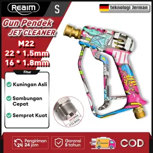 Reaim Semprotan Air Tekanan Tinggi Desain Grafiti Warna-Warni Gagang Pendek Ergonomis Cocok untuk Cuci Mobil Motor AC Lantai Rumah Kebun Semprotan Jet Washer Kepala Semprot Universal Quick Connect untuk Mesin Cuci Air Portable