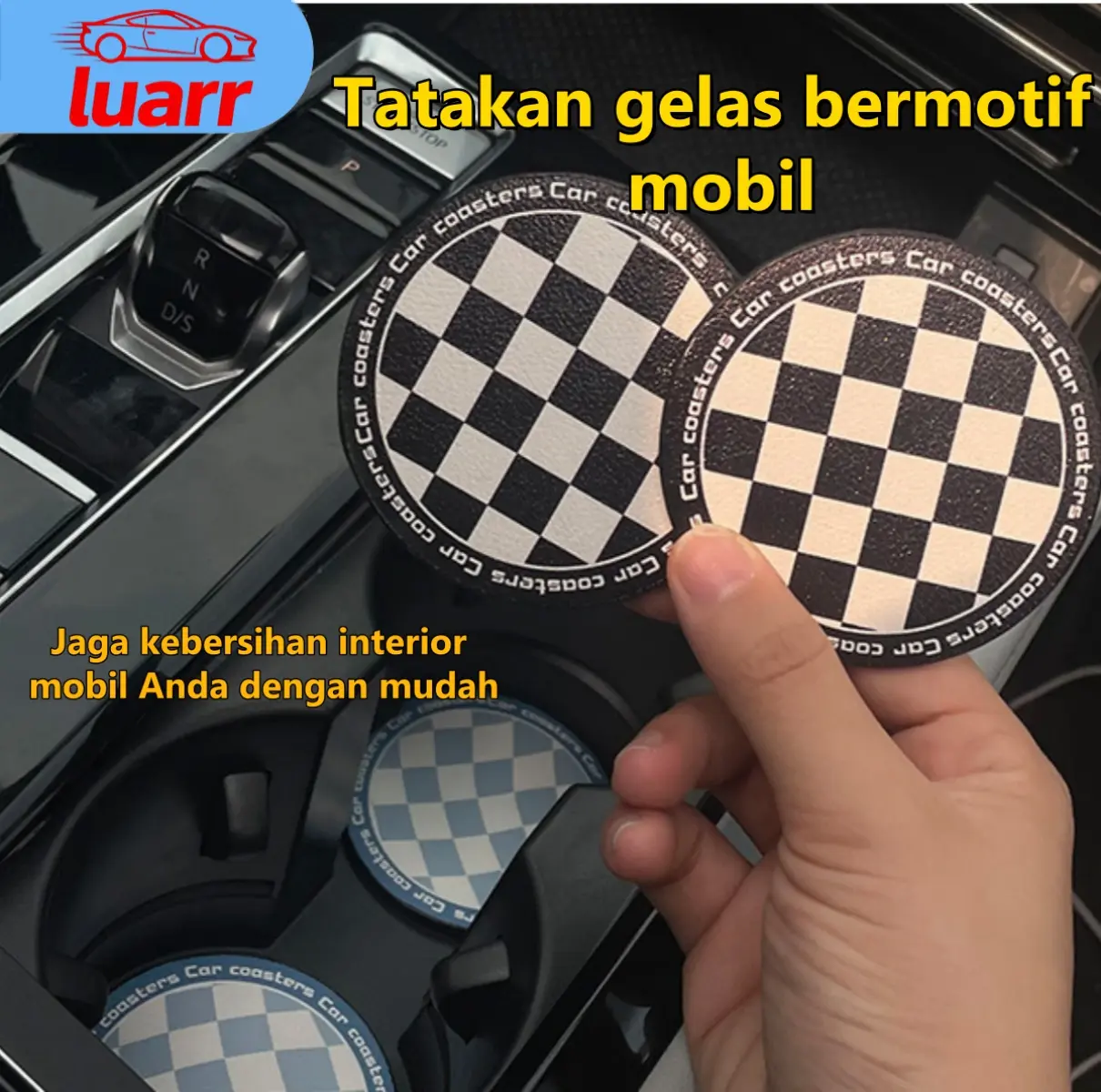 [Luarr] Alas Gelas Mobil kotak-kotak silikon penyimpanan tatakan air Silikon Anti Slip Car Coaster Cup Interior anti-aus bantalan dekoratif