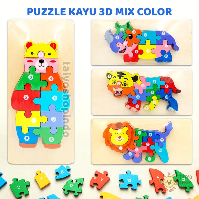 TAIYO Puzzle Kayu 3D Mix Color Animal Hewan Dino Kendaraan Warna - Shop ...