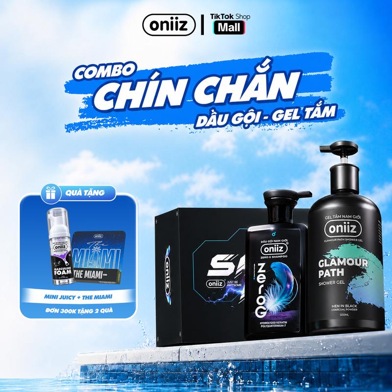 Combo Chín Chắn Oniiz - Sữa tắm hương nước hoa hiện đại 500ml, Dầu gội nam tính mới ZeroG, hương nước hoa đa tầng 330ml