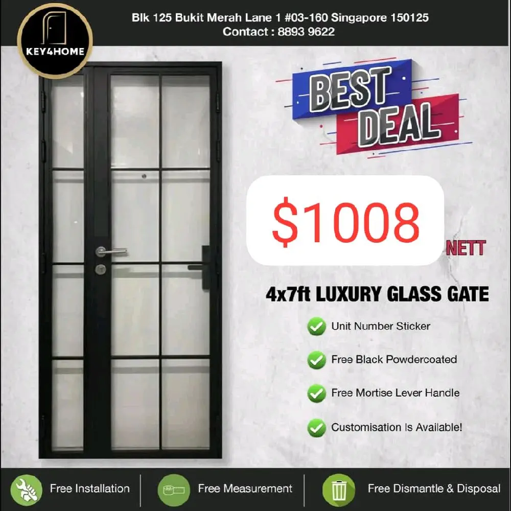 Luxurious Tempered Clear Glass Gate Size 4x7
