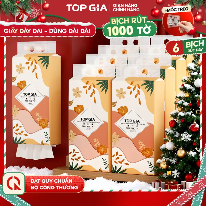 (SIÊU MỀM MỊN - SIÊU TIẾT KIỆM) Thùng 6 Bịch Khăn Giấy Rút Đáy Tiểu Hạ TOP GIA 4 Lớp Mềm Mịn, Thành Phần Bột Gỗ Tự Nhiên Thân Thiện An Toàn, Khăn Giấy Vệ Sinh 1000 tờ,4 lớp Tặng 2 móc treo tiện Giấy Vệ Sinh giấy rút  ĐẠT QUY CHUẨN CỦA BỘ CÔNG THƯƠNG VTG86