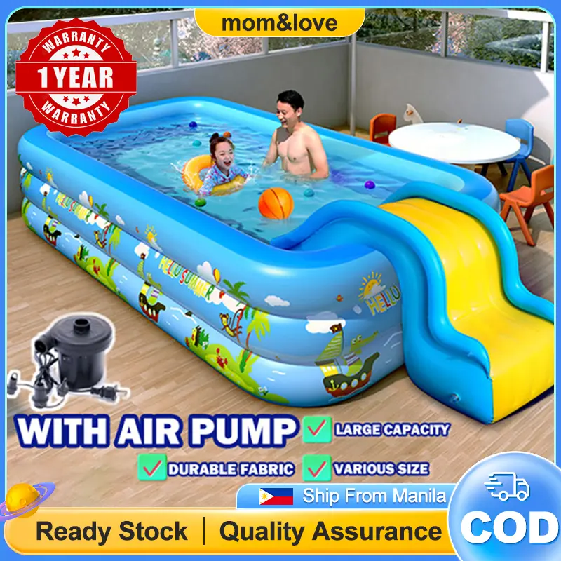 【Warranty】Inflatable Swimming Pool Kids Baby Swimming Pool Air Pump Family Size Swimming Kids Inflatable Rectangular Pump Home Water Toys Cod