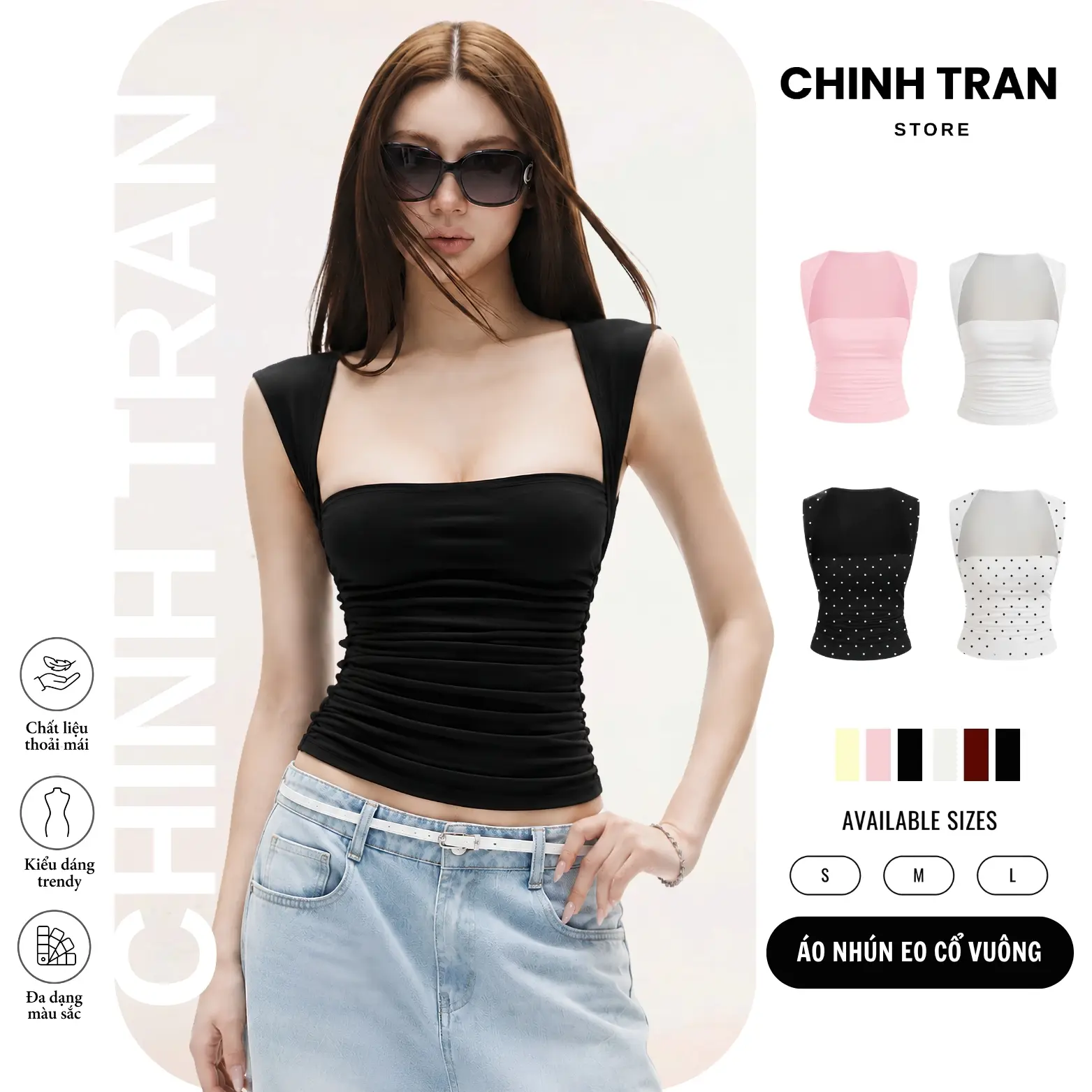 [MÀU MỚI] Áo Sát Nách Cúp Ngực Nhún Eo Viền Vai Nhỏ Chất Thun Cotton Co Giãn Nữ Tính Trendy