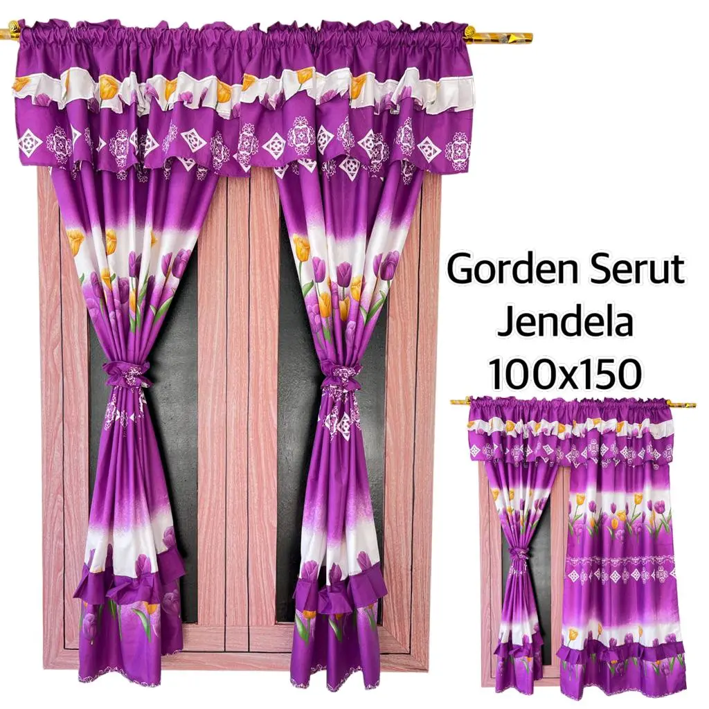 Promo 100rb dapat 4pcs Gorden pony serut jendela minimalis banyak pilihan motifnya Katun Curtain