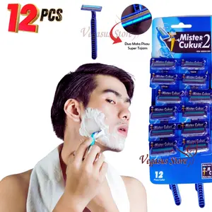 12Pcs Pisau Pencukur Kumis & Kerokan Jenggot Serbaguna 2 Mata Stainless Steel Anti Karat Soft Gagang Anti Slip Halus Razor Wajah Pria Brewok