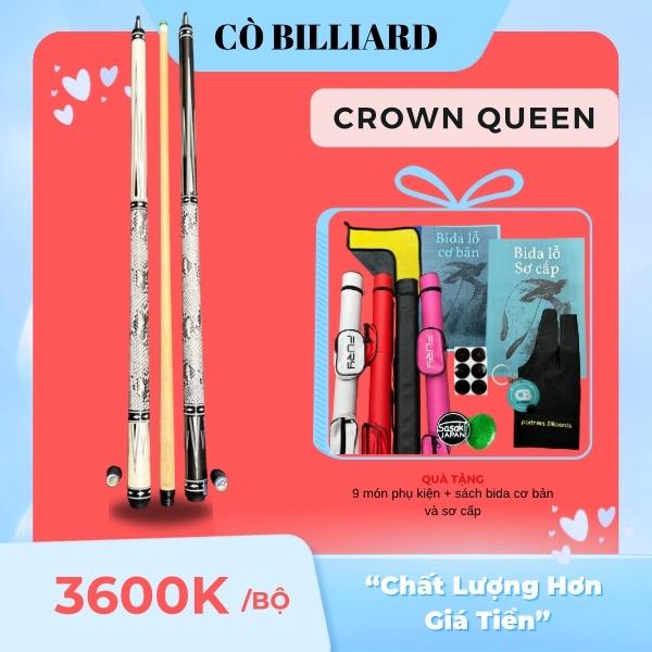 Cơ bida lỗ Crown Queen ngọn mộc công nghệ tặng kèm 9 món phụ kiện và sách bida cơ bản và sơ cấp độc quyền tại CÒ BILLIARD