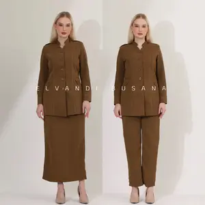 Setelan Jas Wanita Blazer Model Variasi Benang Smock Khaki Tua Gelap Seragam Guru Baju PNS & Pemda - 7003 Setelan Celana dan Rok Span