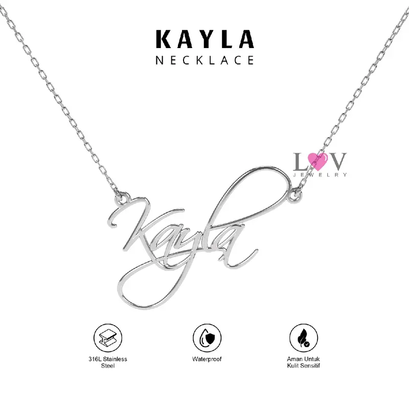Kayla Necklace - Kalung Nama Custom Elegan Titanium Kuning dan Putih untuk Hadiah Anak Dewasa Emas Perhiasan Rantai Silver Gold 2