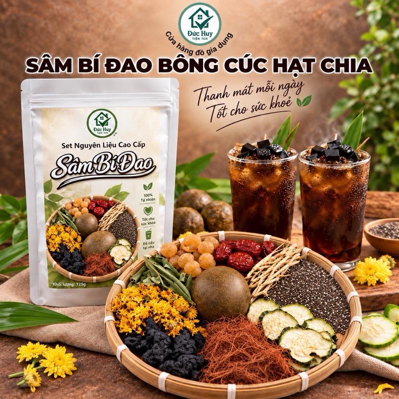 Set Sâm Bí Đao Bông Cúc Hạt Chia 10vị Đức Huy (KHÁCH TỰ MUA ĐƯỜNG PHÈN) thơm ngon nấu 12Lít nước sâm đậm đà