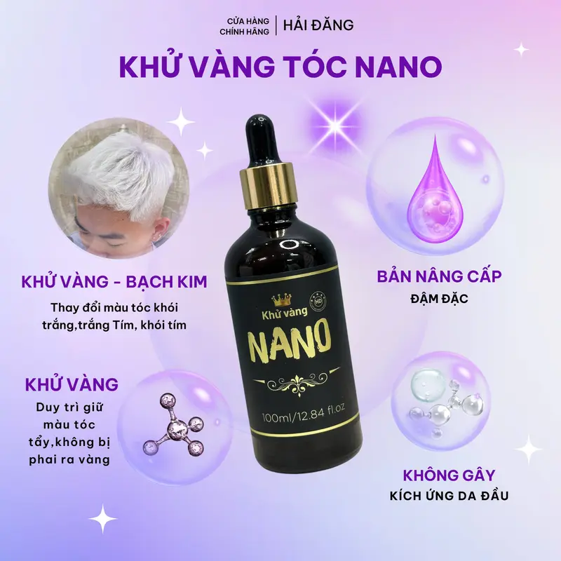 KHỬ VÀNG TÓC NANO - 100ml ĐẬM ĐẶC - Siêu Mạnh ( 1 Lọ Dùng 2 Năm ) - Hỗ Trợ Khử Các Nền Tóc Tẩy Phai Ra Vàng . 0