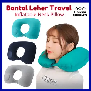 Bantal Leher Angin Pompa Otomatis Traveling Inflatable Travel Neck Pillow Bed Polyester