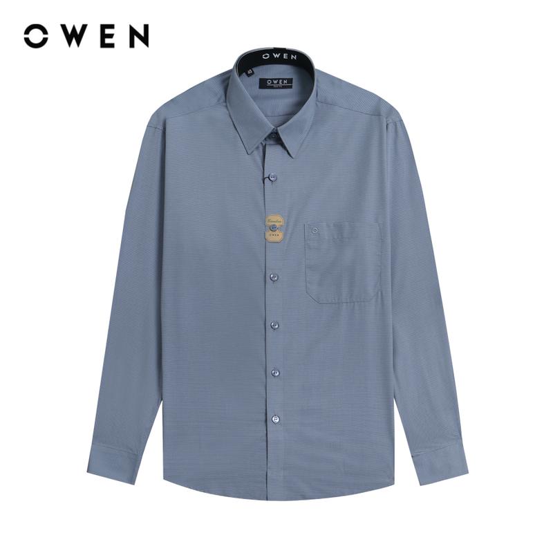 OWEN - Áo Sơ mi Nam dài tay Slim Fit Có túi AS230135DT màu Ghi chất liệu Bamboo  Họa tiết Kẻ ngang Menswear