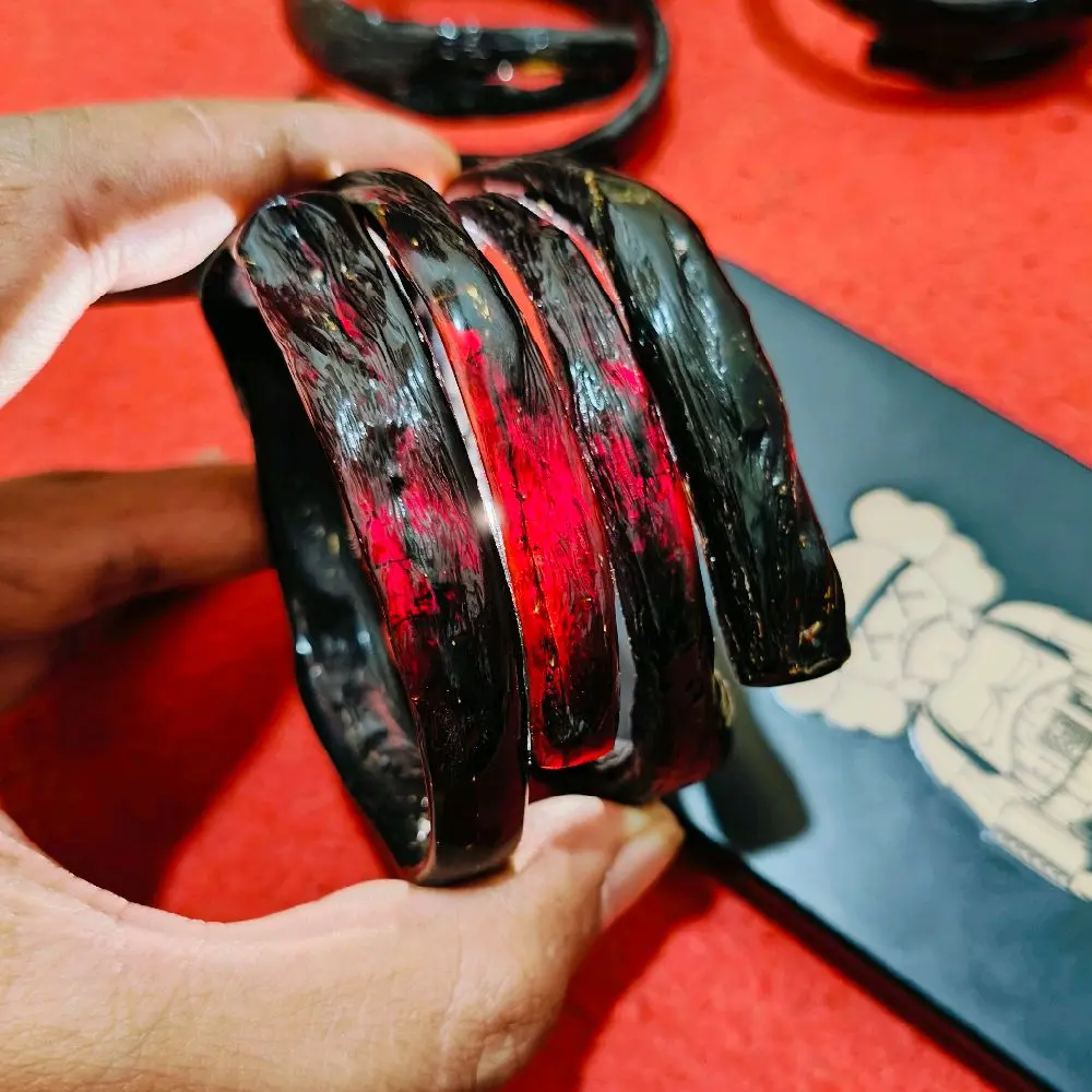 accessories gelang akar bahar merah body hitam kristal tembus cahaya original