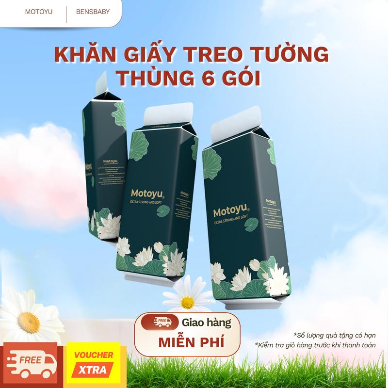MOTOYU X AFF Thùng 6 Gói Khăn Giấy Ăn Giấy Treo Tường 4 Lớp Mềm Mịn Siêu Dai Thấm Hút Tốt Tiện Lợi An Toàn Không Chất Tẩy Trắng Giấy Vệ Sinh giay khongtanh học tập không mùi