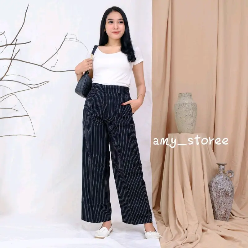 oro pant stripe celana panjang wanita celana kulot Katun Salur 1