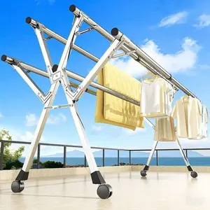 Jemuran Baju Lipat 5 Tiang Jemuran Baju Portable Jemuran Pakaian Anti Karat Kuat Tempat 160-240CM