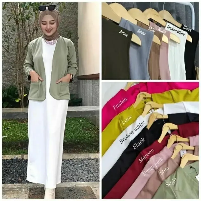 MM - One Set Knitt ( Inner Buntung + Blazer) Wanita Scuba Panjang Termurah Atasan Setelan Baju Outer Dewasa Basic Remaja Muslim