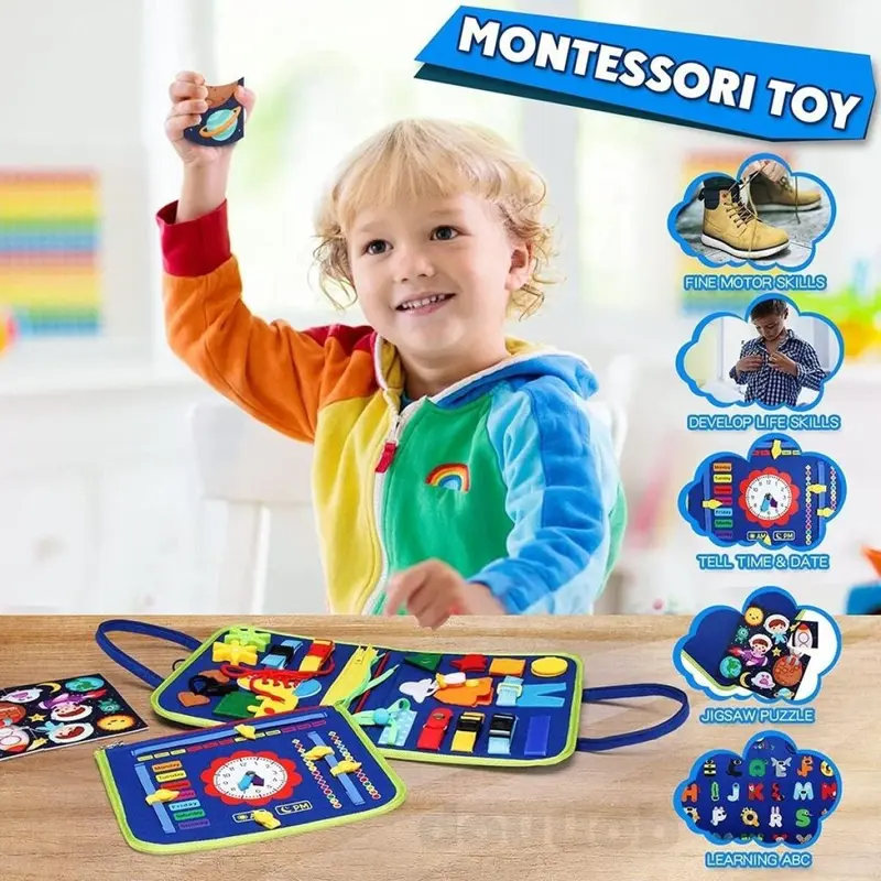 【4-8 Halaman】Hadiah Ramadhan Mainan Edukasi  Mainan  Papan Busy Board Untuk Perkembangan Anak Educational  Board Activity Book  Belajar Kognitif Bayi Dressing Skill Sensorik Mainan Toys 2