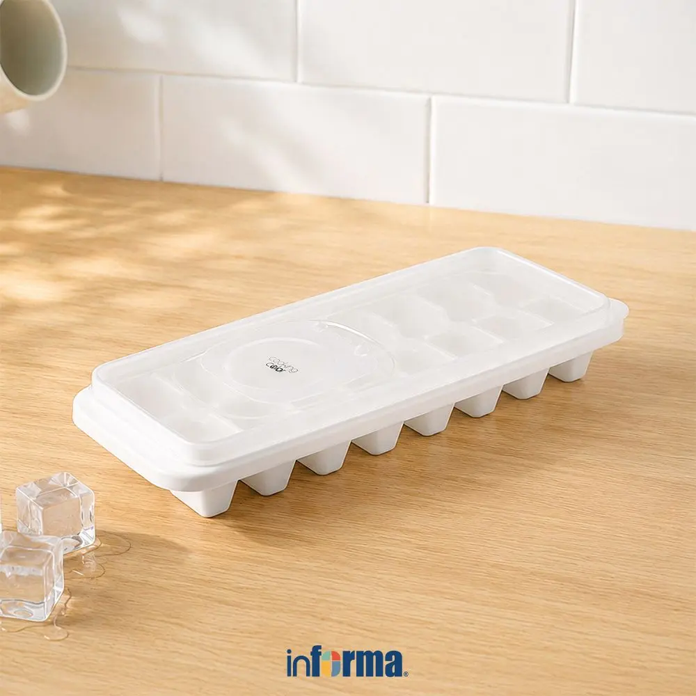 Informa Cooking Color Poppy Cetakan Es Batu Plastik Dengan Tutup - Putih Ice Tray Freezer Mold Cetakan Batu Es Cube Maker Tray
