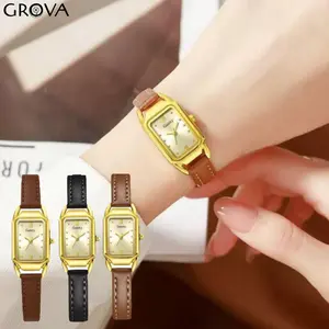 GROVA Jam Tangan Quartz Strap PU Analog Casual Gaya Retro Wanita & Pria Gaiety Watch Korean Fashion RM264