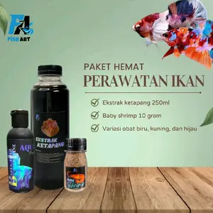 Fish Art • Paket Perawatan Ikan Cupang Murah | Variasi Obat Hijau, Obat Biru, Obat Kuning | Ketapang, Baby Shrimp