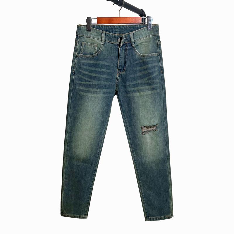 Quần jean nam xanh retro rách chất liệu bò co dãn 4 chiều form dáng skinny đẹp QJN9E444 Pants Menswear Có Túi